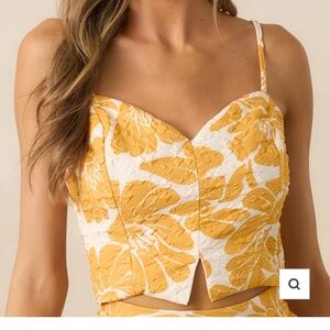 Yellow floral jacquard crop top